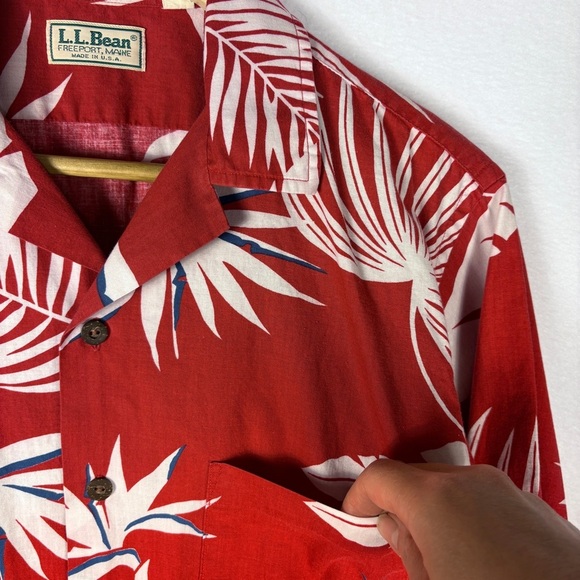 L.L. Bean Vintage Red Tropical Print Hawaiian Shirt Button Down - Picture 5 of 8